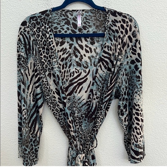 NWOT Cruz Natori Elegant Black/White/Light Blue Wrap Women's Dress M - Picture 5 of 6